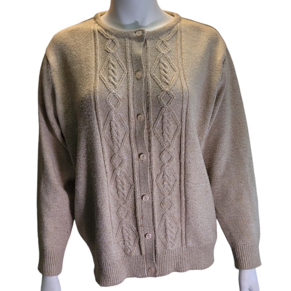 Vntg Y2K Honor Millburn Cable Knit Cardigan XL 22 24 Neutral Oatmeal Cozy